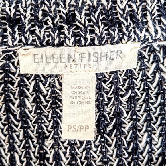 Eileen Fisher Petite Black White Linen Cotton Snap Front Cardigan - Picture 4 of 5